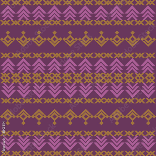 Geometric Tribal Pattern in Purple and Gold