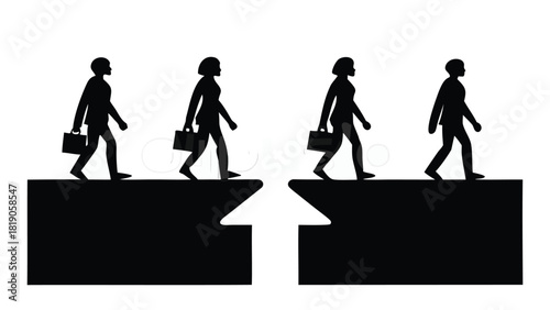 Conceptual illustration of a transition using silhouettes featuring a blend of abstract shapes and figures suitable for technology business or personal growth themes