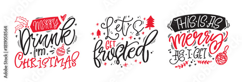 Hello 2026. Merry Christmas and Happy New 2026 Year - cute hand drawn doodle lettering postcard.  Holly Jolly, Tis the season.