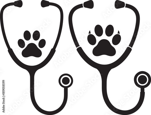 Two stethoscopes with paw prints inside silhouette