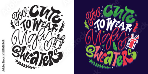 Hello 2026. Merry Christmas and Happy New 2026 Year - cute hand drawn doodle lettering postcard.  Holly Jolly, Tis the season.