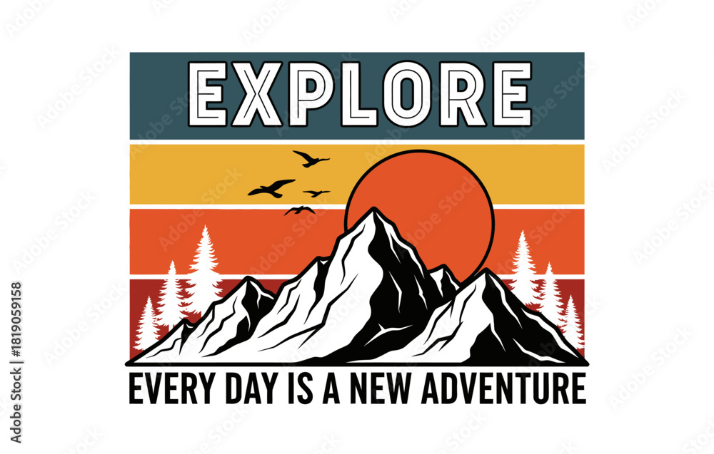 Obraz premium Mountain illustration, outdoor adventure . Vector graphics for t shirt prints, posters and other uses.