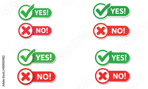 Yes and no button icons with green check and red cross symbols
