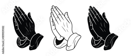 Praying Hands Illustration in Black and White Design with Belief