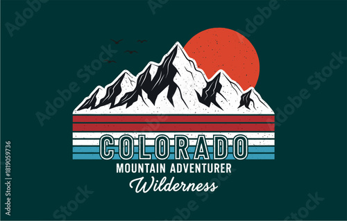 COLORADO Mountain illustration, outdoor adventure . Vector graphic for t shirt and other uses.