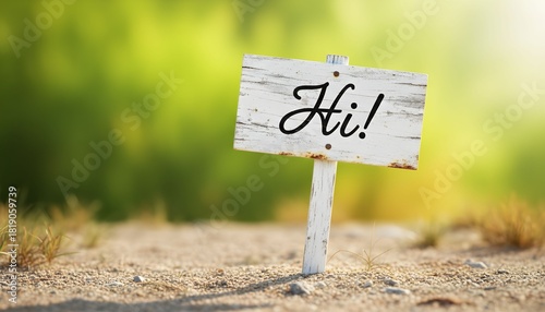 A rustic wooden sign with the word 