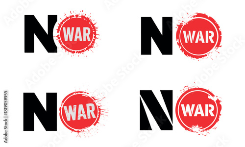 No war icons with bold red prohibition symbol and anti conflict message
