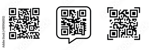 QR code icon collection with scan me labels, template frames, and vector illustrations, suitable for digital designs, qr code marketing, technology graphics, and instructional materials.

