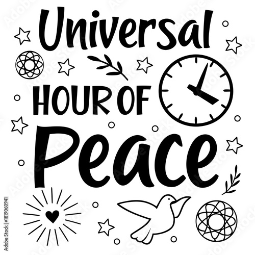 UNIVERSAL HOUR OF PEACE vector illustration isolated on white background