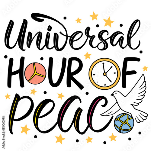 UNIVERSAL HOUR OF PEACE vector illustration isolated on white background