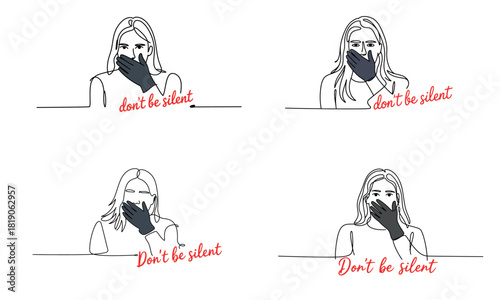Woman covering mouth with hand showing dont be silent message illustration
