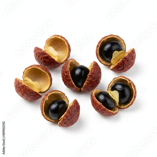 Sichuan Peppercorns Open Husks Macro Detail Isolated on White