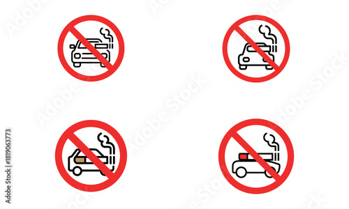 Vehicle smoking prohibited sign with car emission ban illustration
