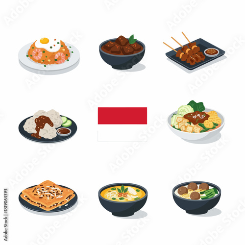 Diverse collection of authentic Indonesian cuisine featuring popular traditional dishes and flavors