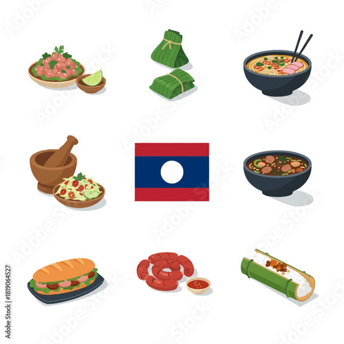 An inviting collection of traditional Laotian dishes and culinary delights, showcasing the rich flavors of Southeast Asia