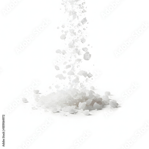 Sea Salt Crystals Falling Sparkling Motion Blur Isolated on White