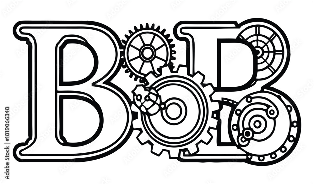Obraz premium Steampunk inspired letters bob with gears and cogs illustration