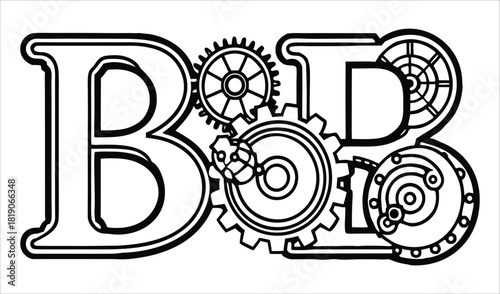 Steampunk inspired letters bob with gears and cogs illustration