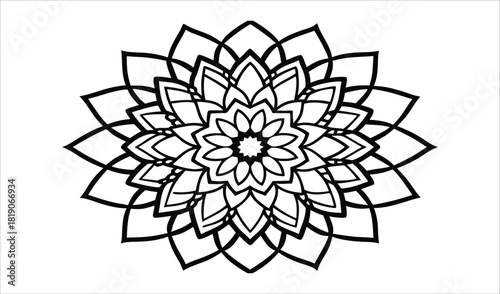 Intricate black and white mandala design with geometric patterns