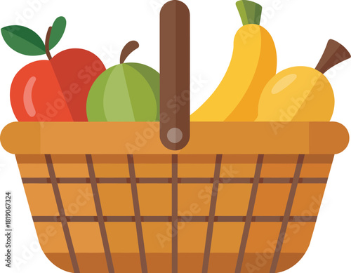 Illustration of fruit basket with apple banana pear and guava for healthy eating diet
