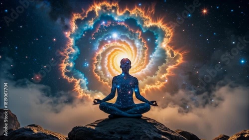 The silhouette of a person in deep meditation, mind and spirituality concept