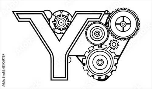 Stylized yahoo logo with intricate gears and mechanical elements