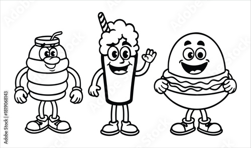 Three cute cartoon characters standing together