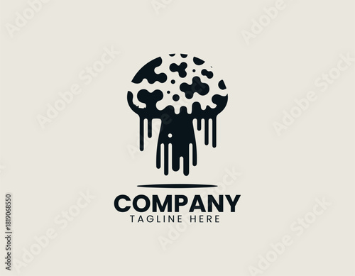 A melting mushroom with a distinctive cow print pattern and dripping liquid effect.