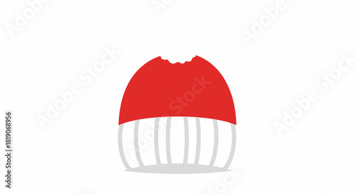 Red and white winter beanie hat with pom pom isolated on