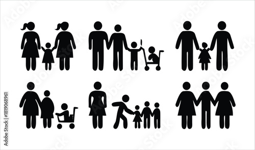 Diverse family silhouettes representing different family structures and generations