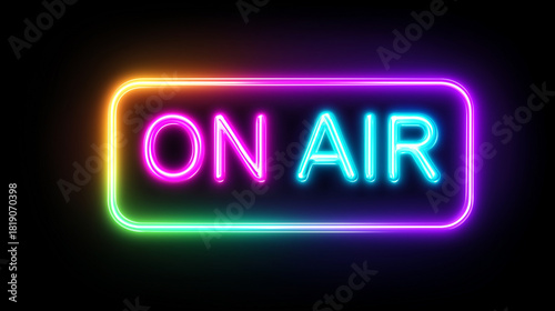 Colorful neon ON AIR sign on dark background