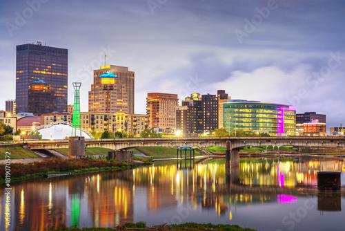 Dayton, Ohio, USA downtown cityscape on the Miami River