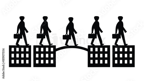 Dynamic flat vector illustration of a diverse business team collaborating and achieving success in a modern office environment showcasing teamwork and professionalism