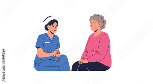 Nurse talking with elderly patient isolated on
