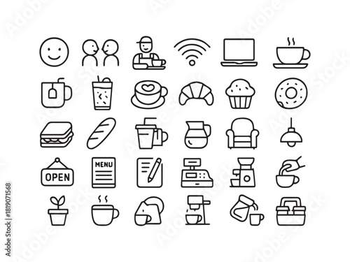 Restaurant Kitchen Dining and Tableware Glyph Icons Set - Chef Utensils and Food Service Vector