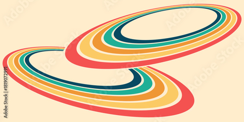 Groovy retro rainbow pattern with soft wavy stripes and vibrant tones. 1970s psychedelic vector background, abstract sunshine wave design, vintage colorful texture art.