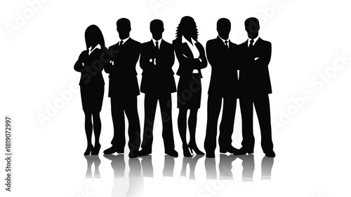 Flat design illustration of a distinguished group of diverse individuals standing together representing unity teamwork and community in a modern clean style