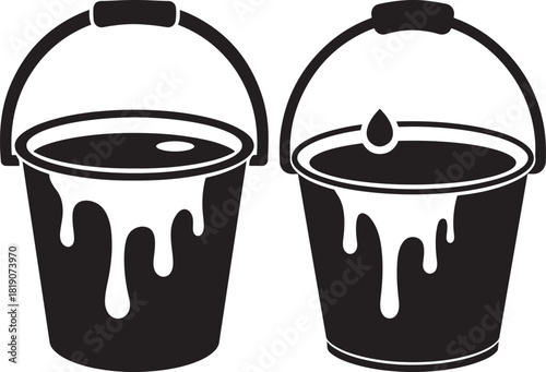 Two dripping paint buckets with handles silhouette