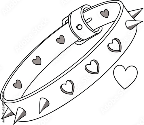 Outline drawing of a heart-themed studded and spiked collar