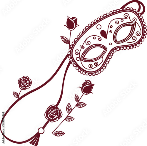 Vector image of masquerade mask with roses. isolated object. 