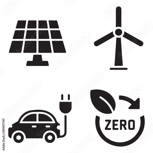 Green Energy and Sustainability solid icon set vector