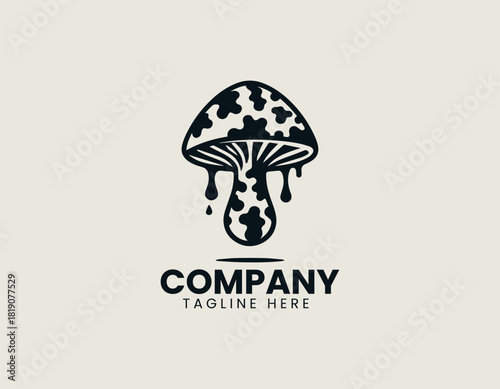 A melting mushroom with a distinctive cow print pattern and dripping liquid effect.