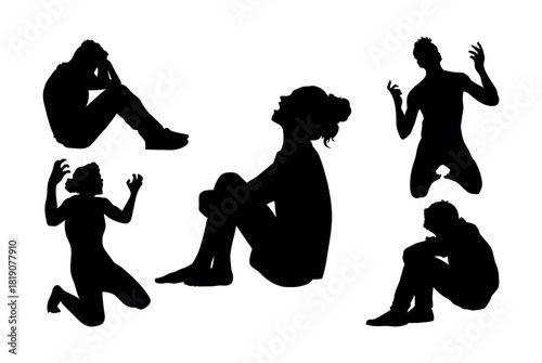 Silhouette Illustrations of People in Emotional Distress | Abstract Silhouettes of Emotional Struggles and Pain | Expressing Emotion Through Silhouettes of Distressed People