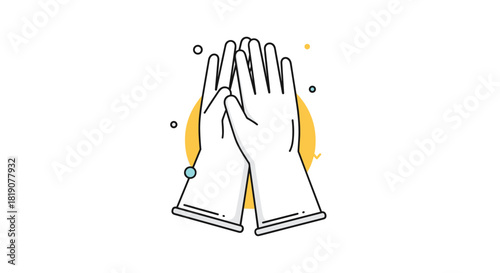 Pair of white protective gloves with a yellow circular background and decorative elements.