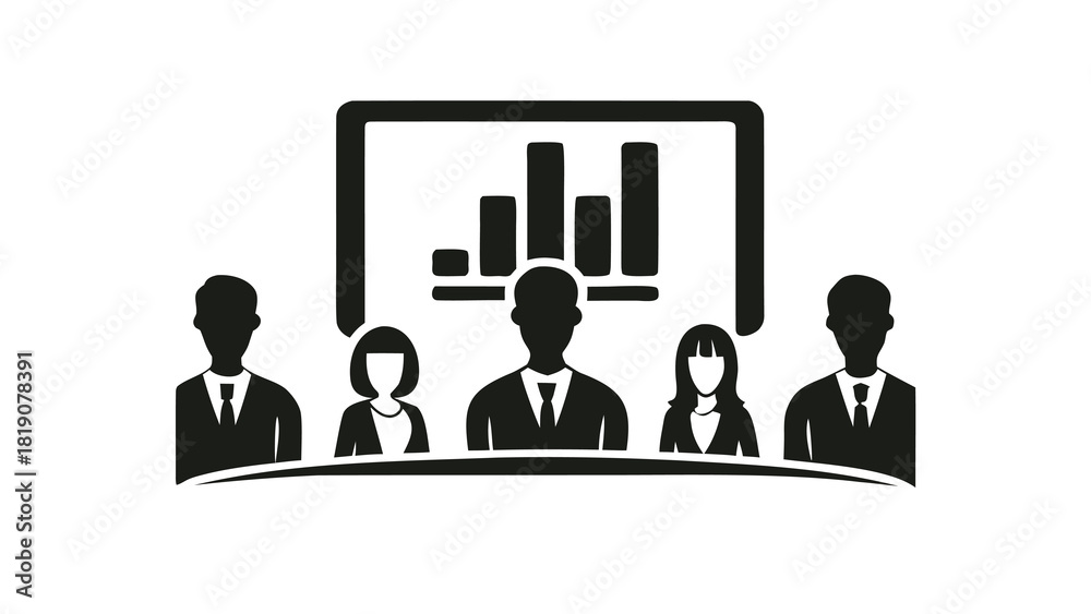 Obraz premium Diverse group of business professionals collaborating and observing a presentation on a large screen in a modern office setting conveying teamwork and innovation
