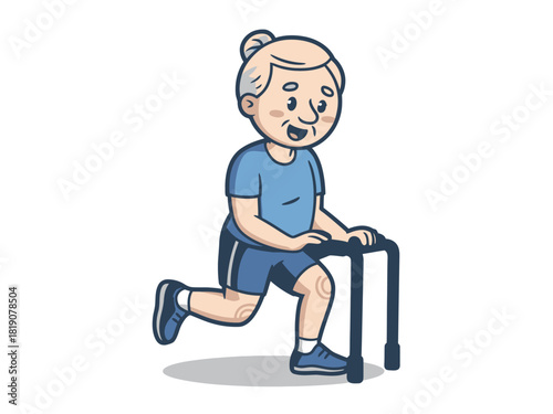 An elderly person is exercising with a walker to maintain their physical fitness and mobility.
