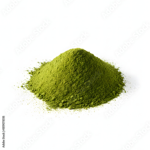 Matcha Green Tea Powder Fine Texture Isolated on White Background