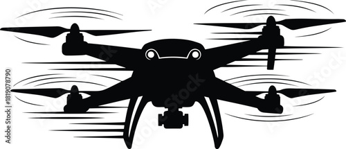 Quadcopter Drone in Flight Silhouette Vector Illustration