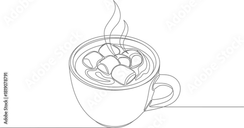 Hot chocolate with marshmallows in a single line drawing