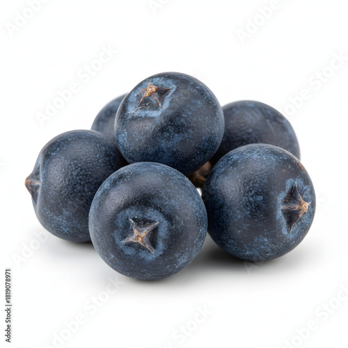 Juniper Berries Dark Blue Macro Close-up Isolated on White 